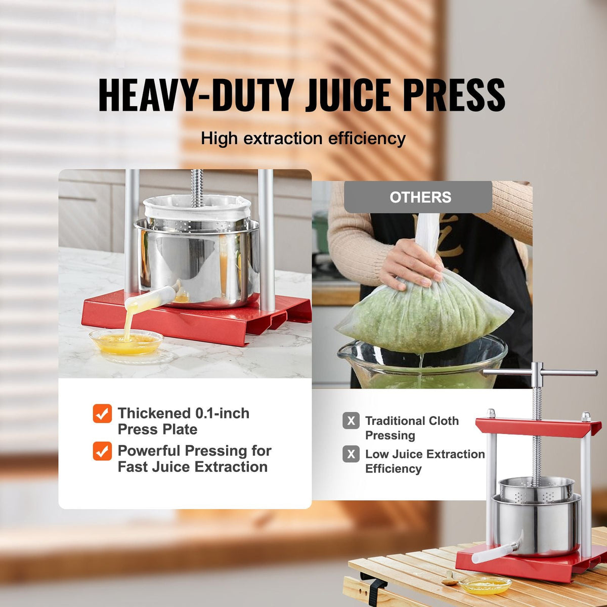 Fruit Wine Press, 1.6 Gallon/6L, 2 Stainless Steel Barrels, Manual Juice Maker, Cider Apple Grape Tincture Vegetables Honey Olive Oil Making Press with T-Handle for Outdoor, Kitchen, and Home