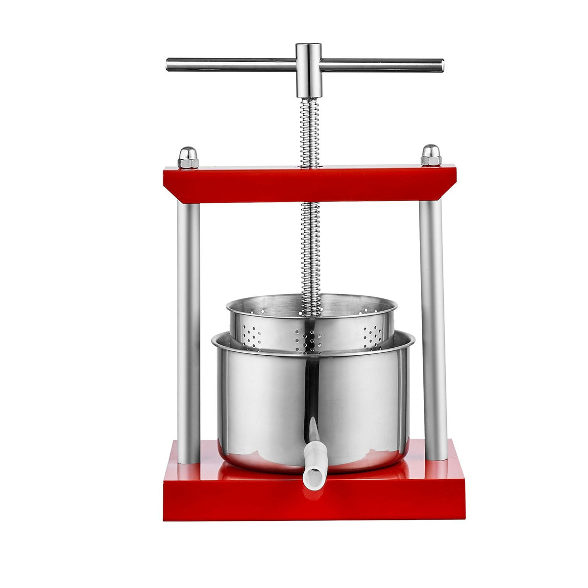 Fruit Wine Press, 1.6 Gallon/6L, 2 Stainless Steel Barrels, Manual Juice Maker, Cider Apple Grape Tincture Vegetables Honey Olive Oil Making Press with T-Handle for Outdoor, Kitchen, and Home