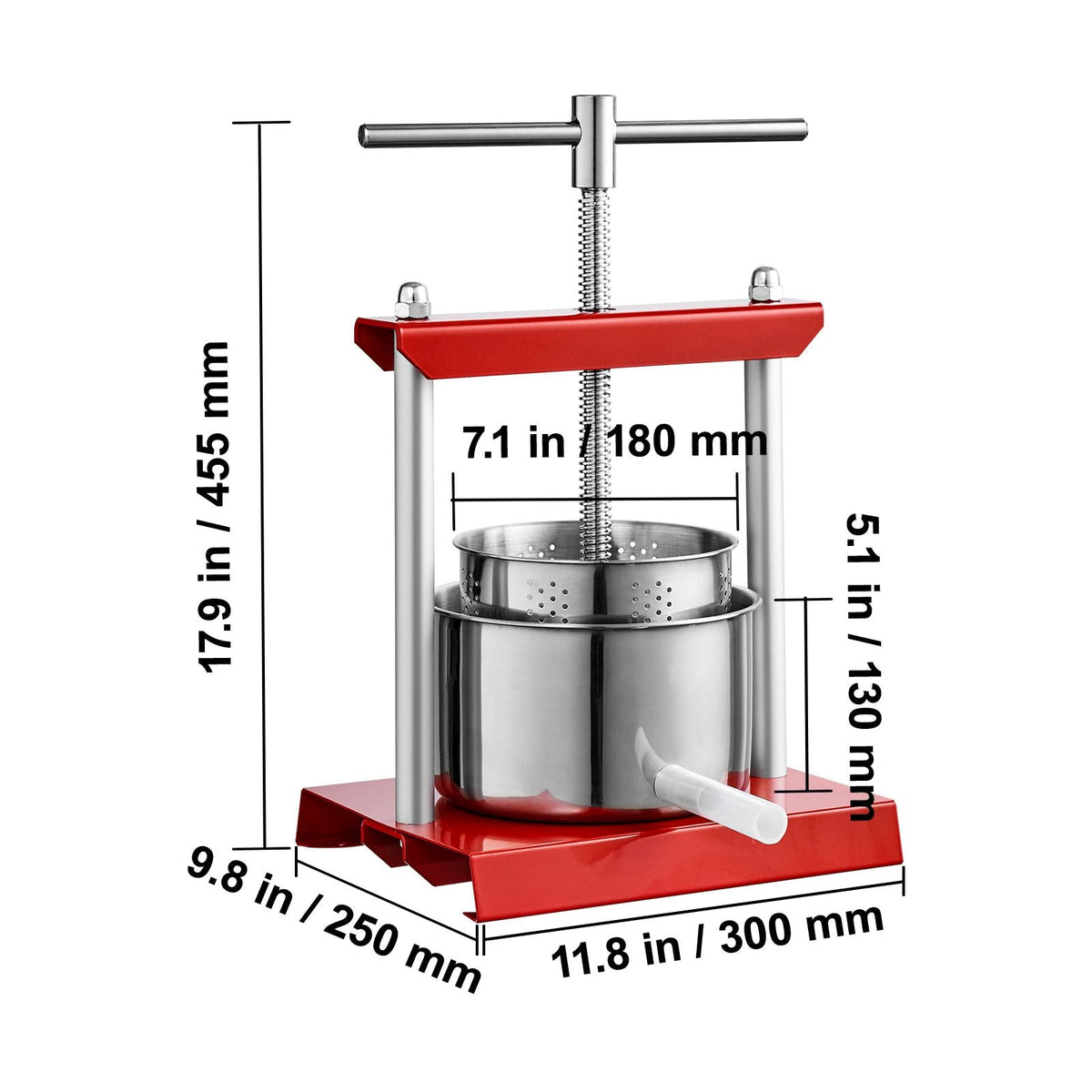Fruit Wine Press, 1.6 Gallon/6L, 2 Stainless Steel Barrels, Manual Juice Maker, Cider Apple Grape Tincture Vegetables Honey Olive Oil Making Press with T-Handle for Outdoor, Kitchen, and Home