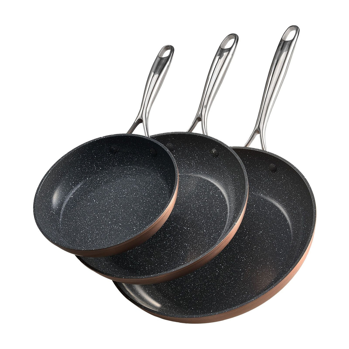 Frying Pan Skillet, Aluminum Egg Fry Pans, 3 Piece (8, 10, 12 in), Nonsitck Ceramic Heavy-Duty Skillets with Heat-Resistant Handle, Chef's Cookware, for Oven, Gas, Electric, Induction, Grey