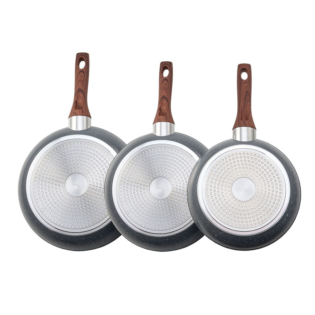 Frying Pan Skillet, Aluminum Egg Fry Pans, 3 Piece Set (9.5, 11, 12 in), Nonsitck Heavy-Duty Skillets with Heat-Resistant Handle, Chef's Kitchen Cookware, for Gas, Electric, Induction, Grey