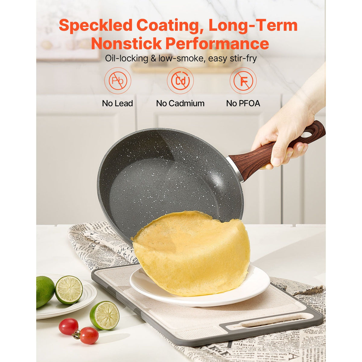 Frying Pan Skillet, Aluminum Egg Fry Pans, 3 Piece Set (9.5, 11, 12 in), Nonsitck Heavy-Duty Skillets with Heat-Resistant Handle, Chef's Kitchen Cookware, for Gas, Electric, Induction, Grey