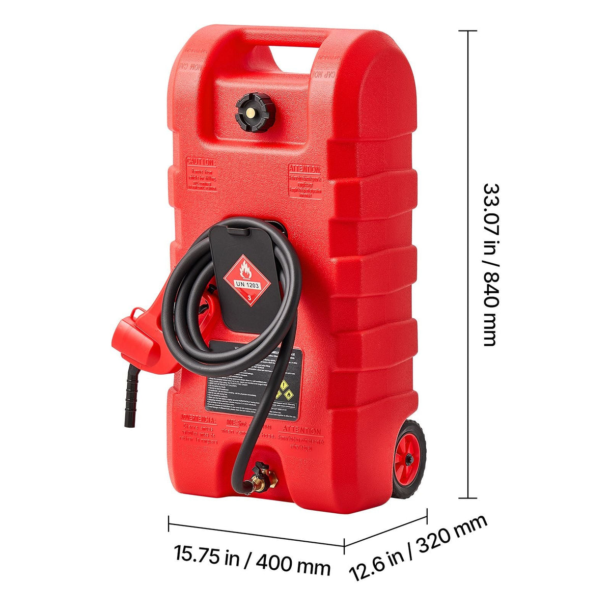 Fuel Caddy, 15 Gallon, Portable Fuel Tank with Gravity & Hand Pump Modes, Fuel Tank Container with Wheels, 10 ft Delivery Hose & Manual Pump, Gas Caddy for Motorboats, ATVs, Gasoline & Diesel