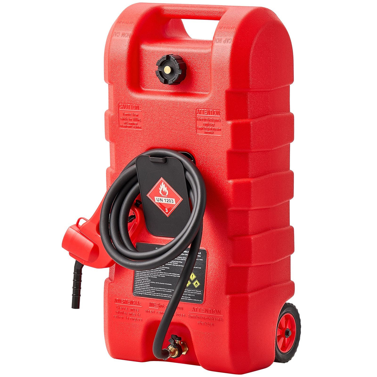 Fuel Caddy, 15 Gallon, Portable Fuel Tank with Gravity & Hand Pump Modes, Fuel Tank Container with Wheels, 10 ft Delivery Hose & Manual Pump, Gas Caddy for Motorboats, ATVs, Gasoline & Diesel