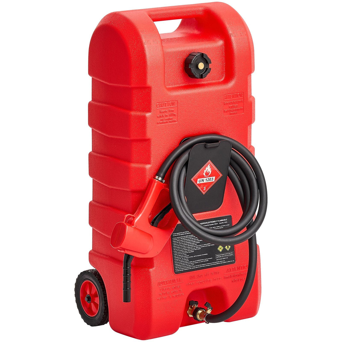 Fuel Caddy, 15 Gallon, Portable Fuel Tank with Gravity & Hand Pump Modes, Fuel Tank Container with Wheels, 10 ft Delivery Hose & Manual Pump, Gas Caddy for Motorboats, ATVs, Gasoline & Diesel