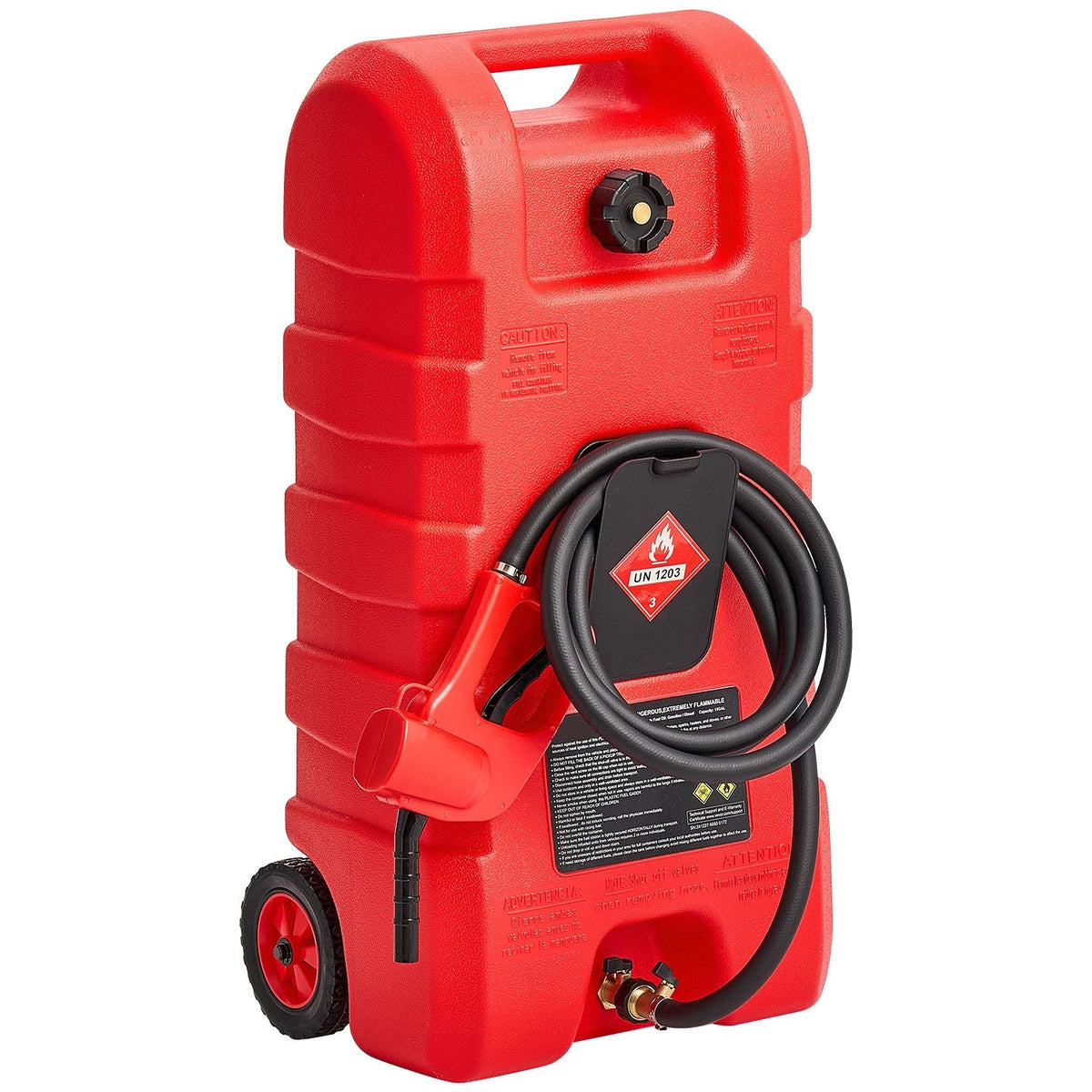 Fuel Caddy, 15 Gallon, Portable Fuel Tank with Gravity & Hand Pump Modes, Fuel Tank Container with Wheels, 10 ft Delivery Hose & Manual Pump, Gas Caddy for Motorboats, ATVs, Gasoline & Diesel