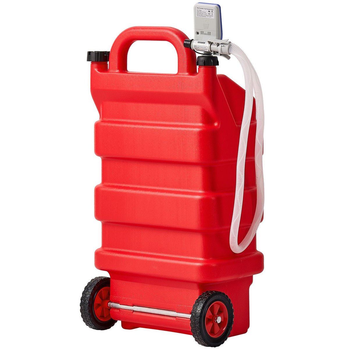 Fuel Caddy, 16 Gallon, Portable Fuel Tank with 12V DC 2.5 GPM Electric Fuel Transfer Pump, 4 ft Delivery Hose & Auto-Stop Sensor Nozzle, Tank Adapters, Suitable for Diesel & Gasoline, Red