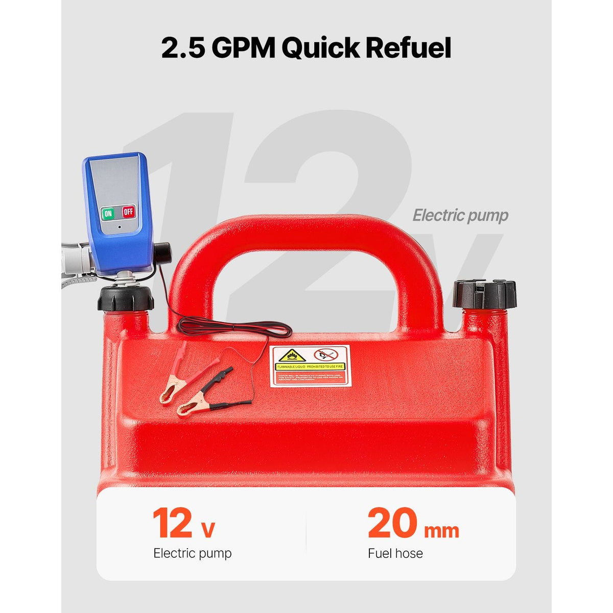 Fuel Caddy, 16 Gallon, Portable Fuel Tank with 12V DC 2.5 GPM Electric Fuel Transfer Pump, 4 ft Delivery Hose & Auto-Stop Sensor Nozzle, Tank Adapters, Suitable for Diesel & Gasoline, Red