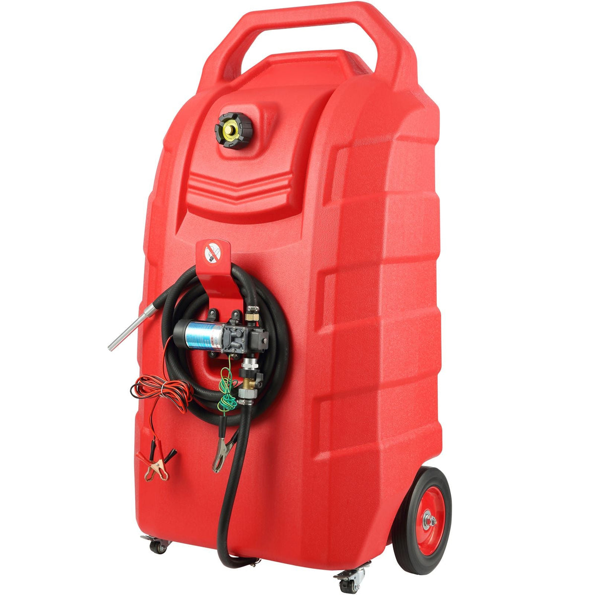 Fuel Caddy, 32 Gallon, Portable Fuel Storage Tank On-Wheels, with 12V DC Transfer Pump, Gasoline Diesel Fuel Container with 8.2 ft Hose, Flow Rate 7L/min, for Trucks, Boats, Lawn Mowers