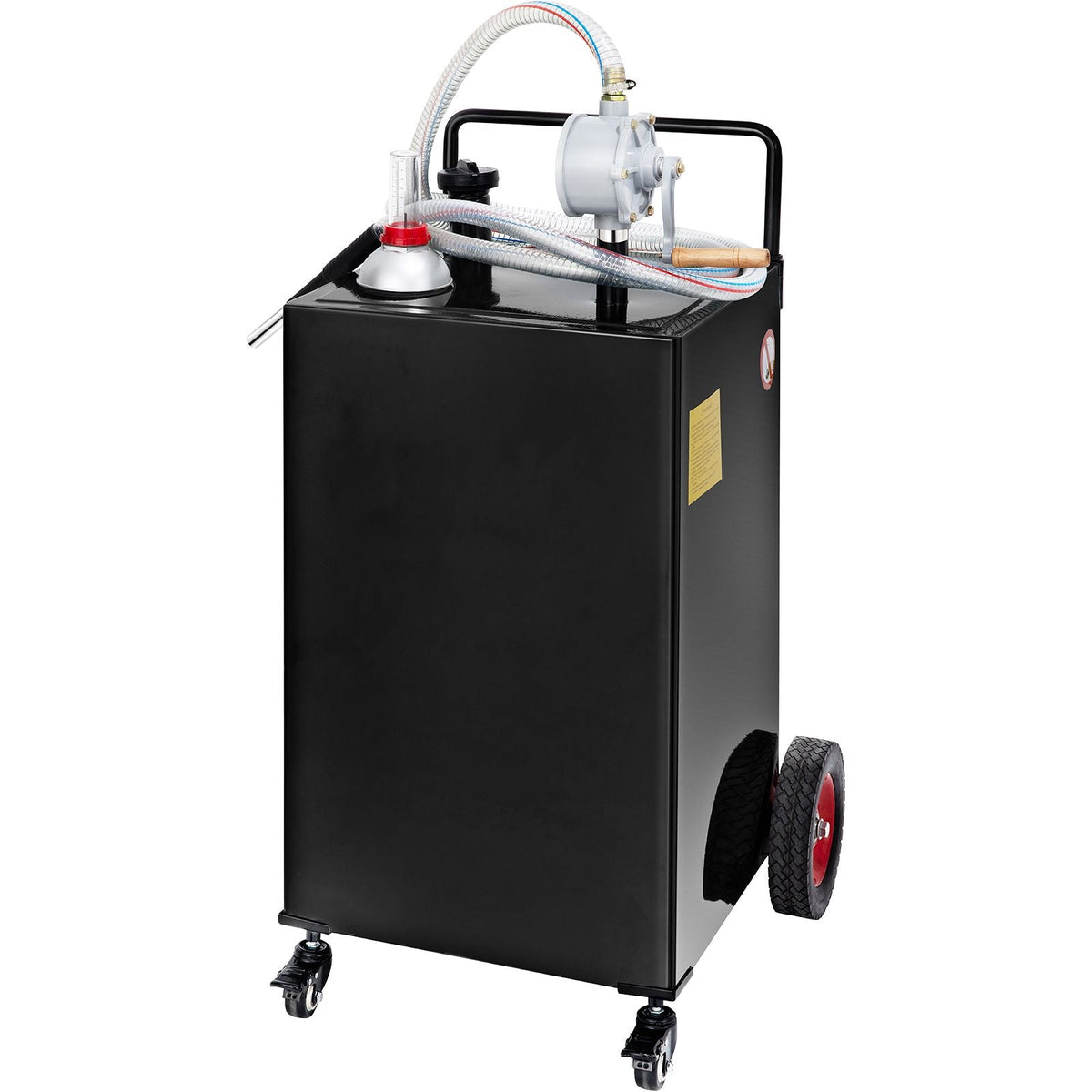 Fuel Caddy, 35 Gallon, Gas Storage Tank on 4 Wheels, with Manual Transfer Pump, Gasoline Diesel Fuel Container for Cars, Lawn Mowers, ATVs, Boats, More, Black