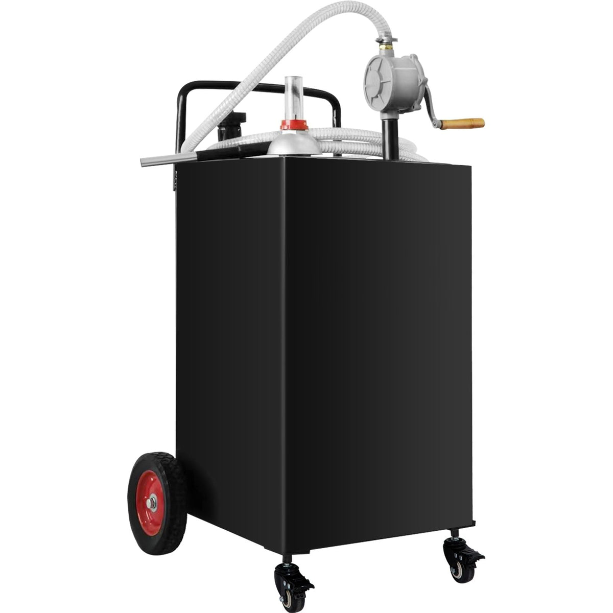 Fuel Caddy, 35 Gallon, Gas Storage Tank on 4 Wheels, with Manual Transfer Pump, Gasoline Diesel Fuel Container for Cars, Lawn Mowers, ATVs, Boats, More, Black