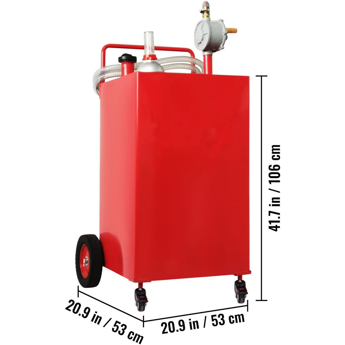 Fuel Caddy, 35 Gallon, Gas Storage Tank on 4 Wheels, with Manuel Transfer Pump, Gasoline Diesel Fuel Container for Cars, Lawn Mowers, ATVs, Boats, More, Red