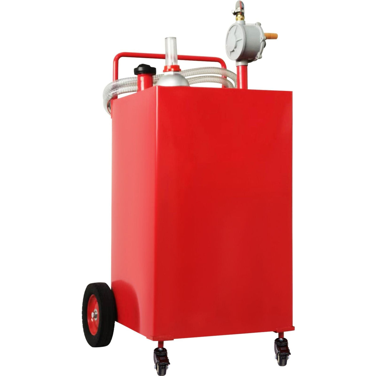 Fuel Caddy, 35 Gallon, Gas Storage Tank on 4 Wheels, with Manuel Transfer Pump, Gasoline Diesel Fuel Container for Cars, Lawn Mowers, ATVs, Boats, More, Red