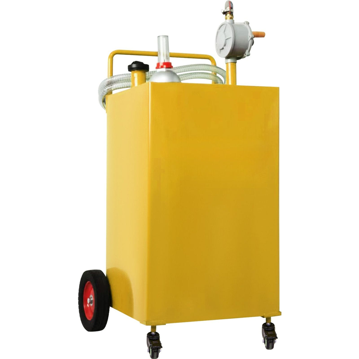 Fuel Caddy, 35 Gallon, Gas Storage Tank on 4 Wheels, with Manuel Transfer Pump, Gasoline Diesel Fuel Container for Cars, Lawn Mowers, ATVs, Boats, More, Yellow