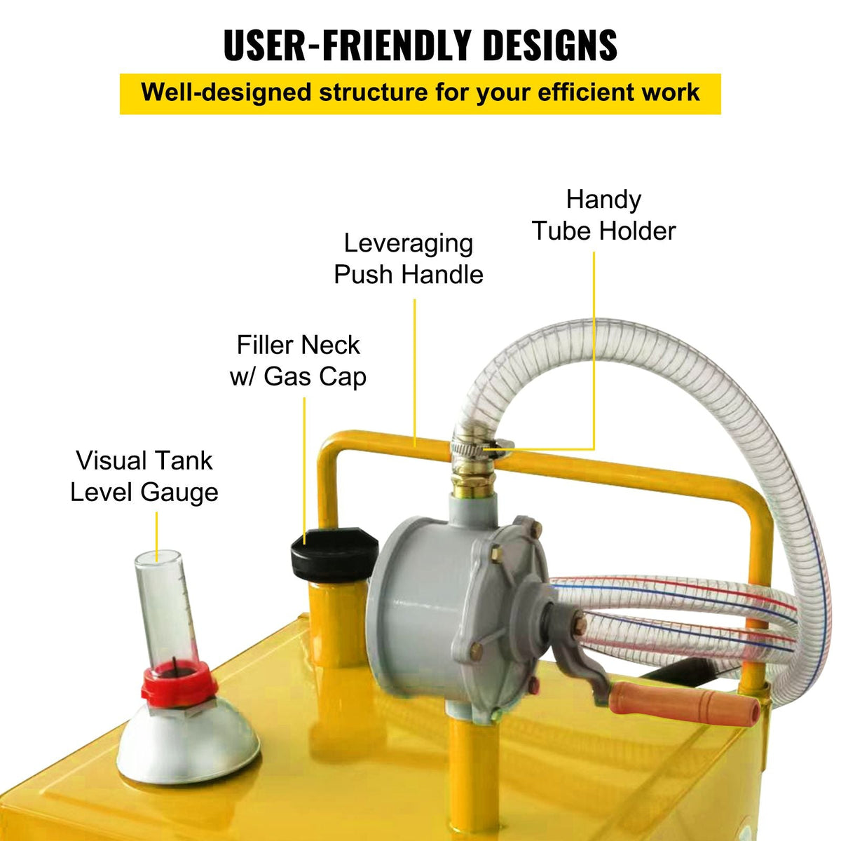 Fuel Caddy, 35 Gallon, Gas Storage Tank on 4 Wheels, with Manuel Transfer Pump, Gasoline Diesel Fuel Container for Cars, Lawn Mowers, ATVs, Boats, More, Yellow