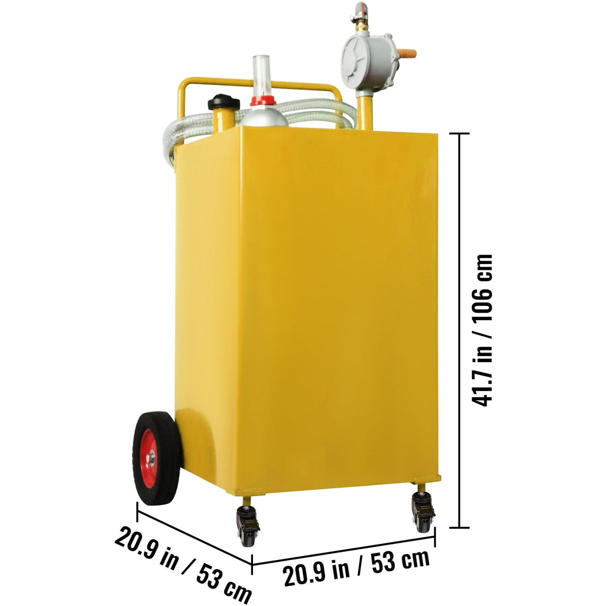 Fuel Caddy, 35 Gallon, Gas Storage Tank on 4 Wheels, with Manuel Transfer Pump, Gasoline Diesel Fuel Container for Cars, Lawn Mowers, ATVs, Boats, More, Yellow