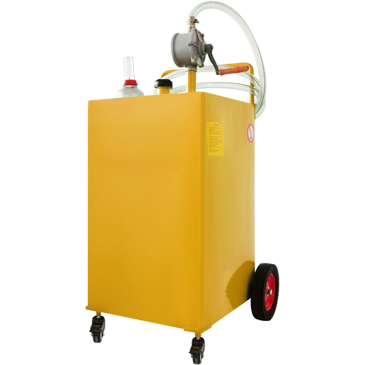 Fuel Caddy, 35 Gallon, Gas Storage Tank on 4 Wheels, with Manuel Transfer Pump, Gasoline Diesel Fuel Container for Cars, Lawn Mowers, ATVs, Boats, More, Yellow