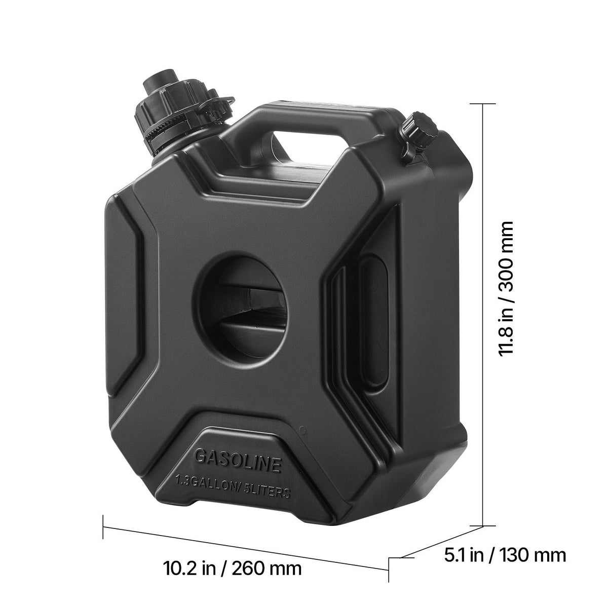 Fuel Container, 1.3 Gallon, Gas Can with Spout and Lockable Bracket, 15 L/min Max Flow Rate, Secure & Leak-proof, Portable Flat Fluid Container for Most Cars Motorcycle ATV UTV, Black