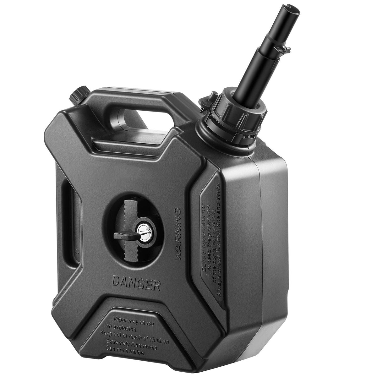 Fuel Container, 1.3 Gallon, Gas Can with Spout and Lockable Bracket, 15 L/min Max Flow Rate, Secure & Leak-proof, Portable Flat Fluid Container for Most Cars Motorcycle ATV UTV, Black