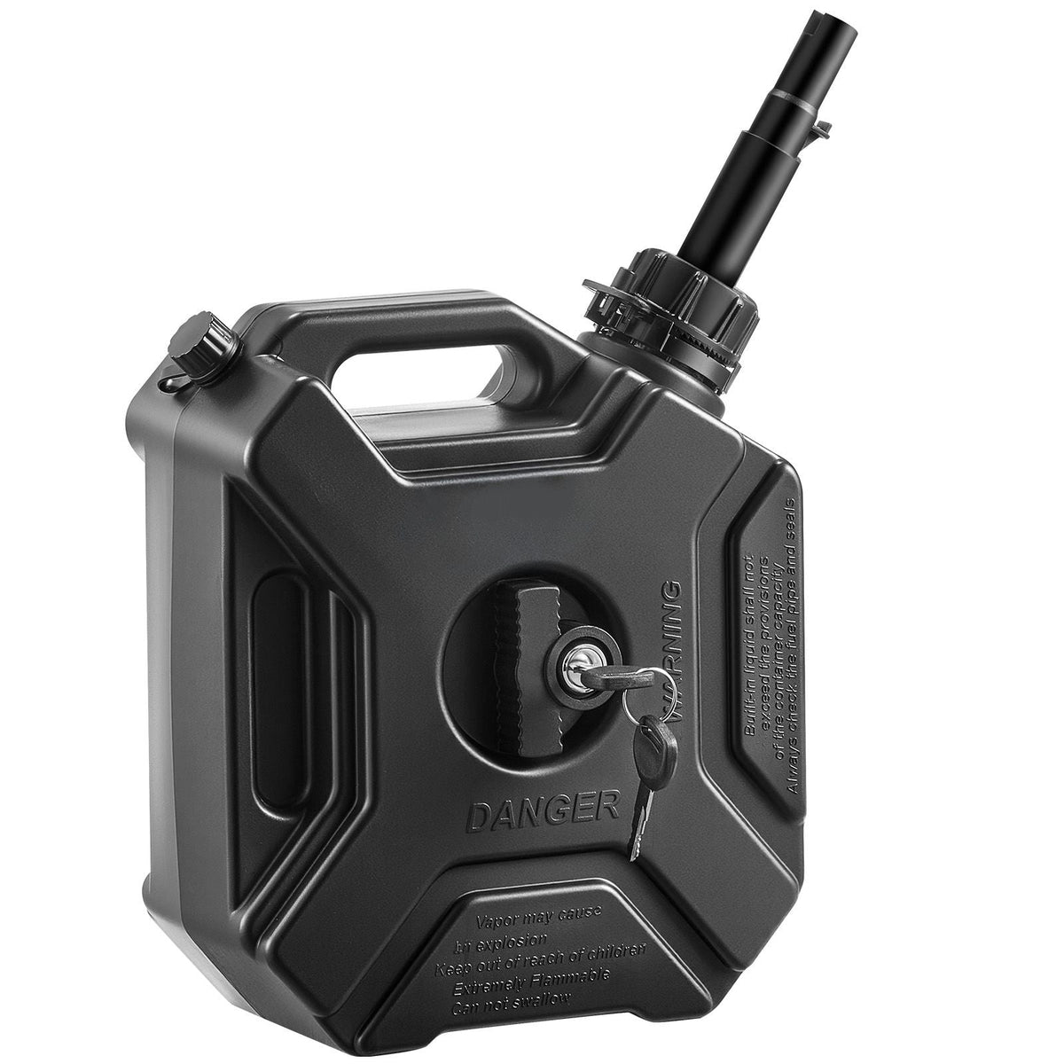 Fuel Container, 1.3 Gallon, Gas Can with Spout and Lockable Bracket, 15 L/min Max Flow Rate, Secure & Leak-proof, Portable Flat Fluid Container for Most Cars Motorcycle ATV UTV, Black
