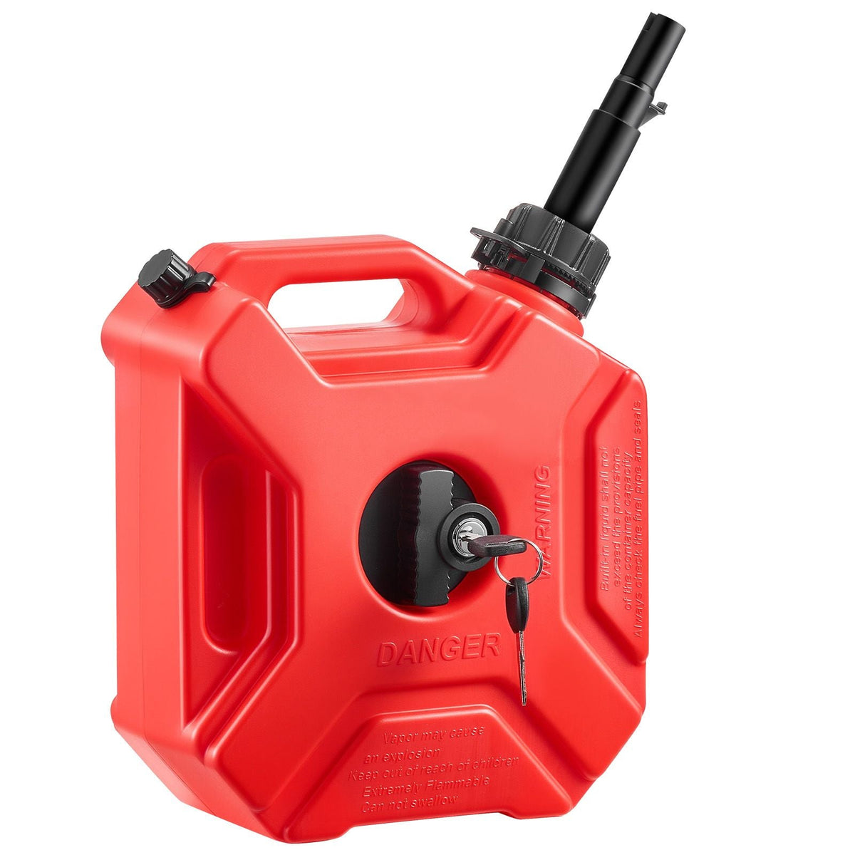 Fuel Container, 1.3 Gallon, Gas Can with Spout and Lockable Bracket, 15 L/min Max Flow Rate, Secure & Leak-proof, Portable Flat Fluid Container for Most Cars Motorcycle ATV UTV, Red