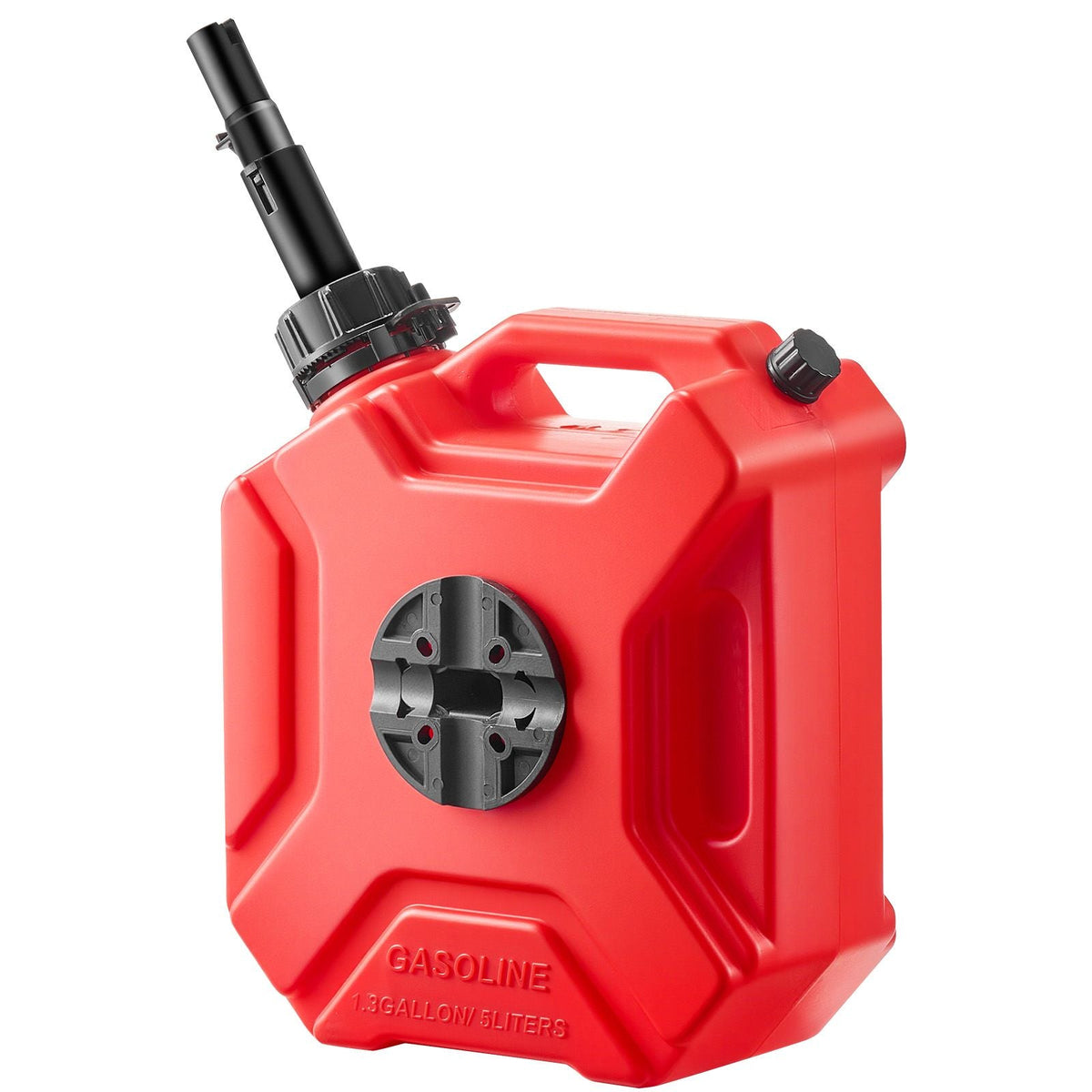 Fuel Container, 1.3 Gallon, Gas Can with Spout and Lockable Bracket, 15 L/min Max Flow Rate, Secure & Leak-proof, Portable Flat Fluid Container for Most Cars Motorcycle ATV UTV, Red