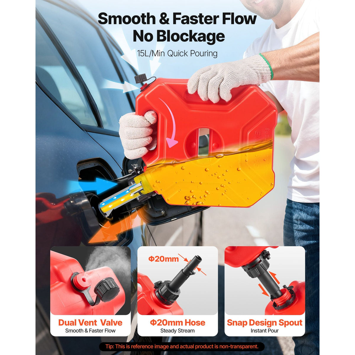 Fuel Container, 1.3 Gallon, Gas Can with Spout and Lockable Bracket, 15 L/min Max Flow Rate, Secure & Leak-proof, Portable Flat Fluid Container for Most Cars Motorcycle ATV UTV, Red