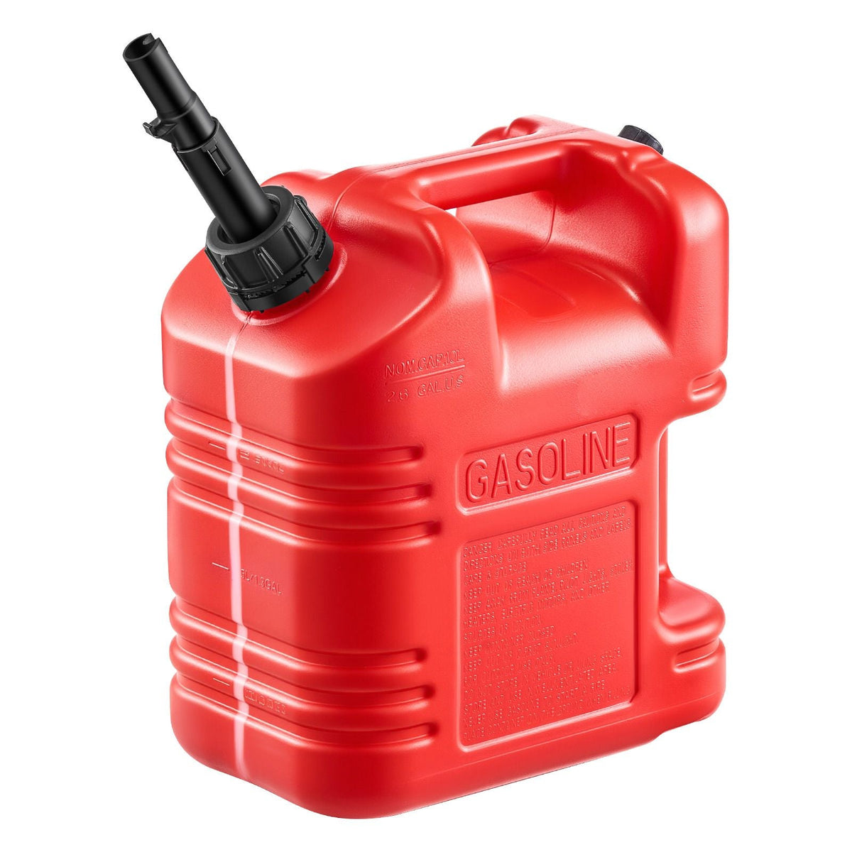 Fuel Container, 2.5 Gallon, Gas Tank with Spout & Clear Scale, 15 L/min Max Flow Rate, Secure & Leak-proof, Portable Flat Fluid Container for Most Cars Motorcycle ATV UTV, Red, 1 Pack