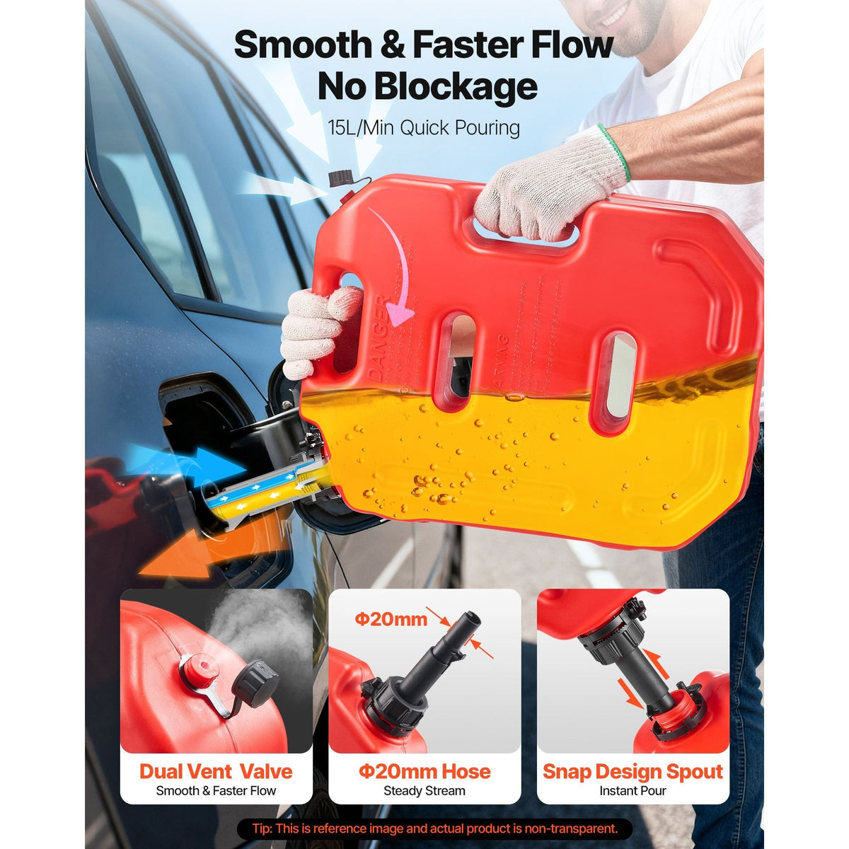 Fuel Container, 2.6 Gallon, Gas Can with Spout and Lockable Bracket, 15 L/min Max Flow Rate, Secure & Leak-proof, Portable Flat Fluid Container for Most Cars Motorcycle ATV UTV, Red