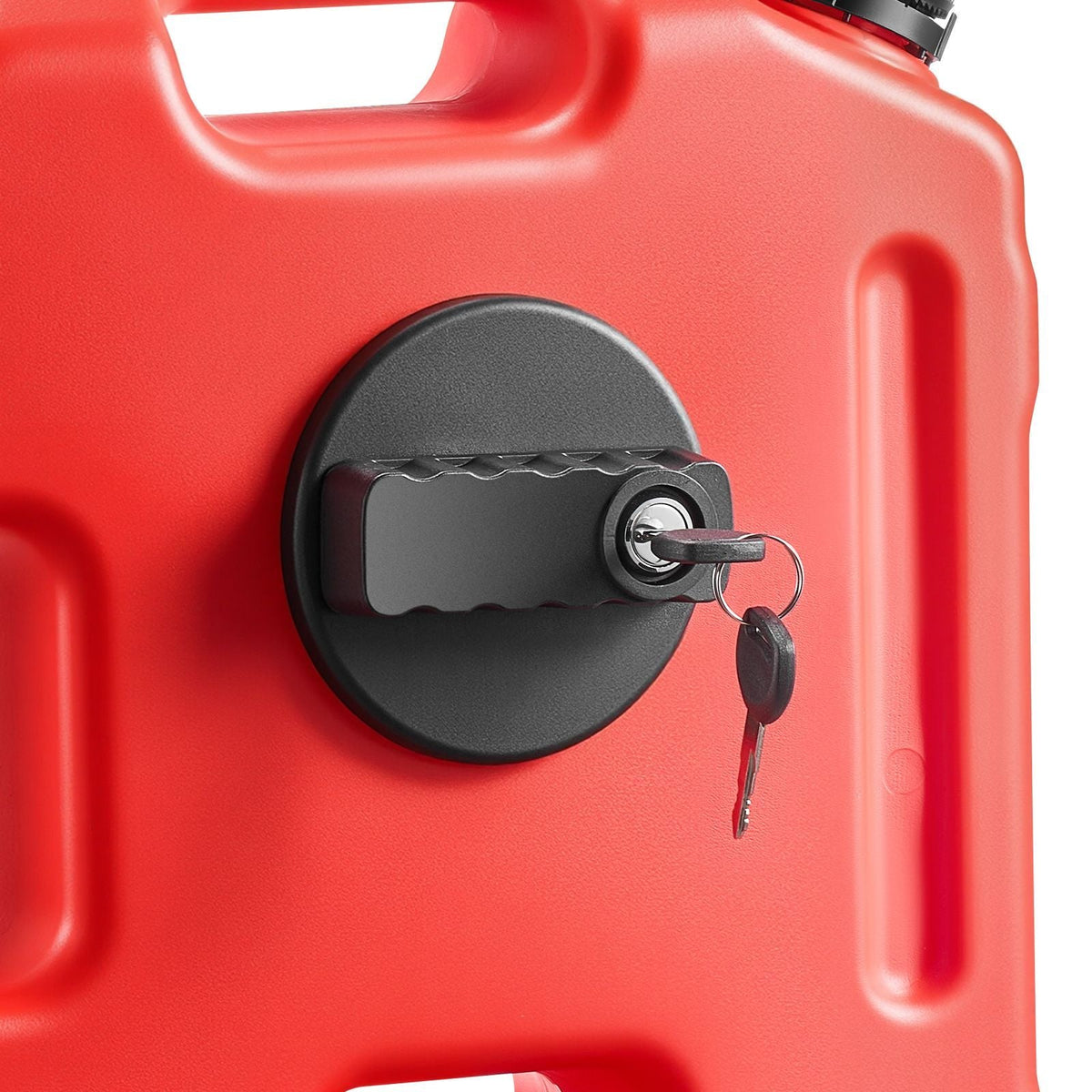 Fuel Container, 2.6 Gallon, Gas Can with Spout and Lockable Bracket, 15 L/min Max Flow Rate, Secure & Leak-proof, Portable Flat Fluid Container for Most Cars Motorcycle ATV UTV, Red