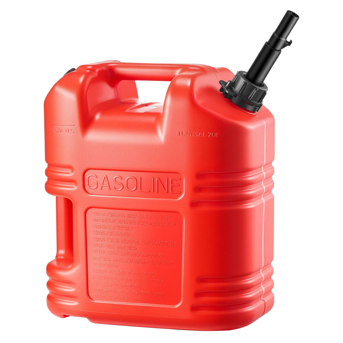 Fuel Container, 5 Gallon, Gas Tank with Spout & Clear Scale, 15 L/min Max Flow Rate, Secure & Leak-proof, Portable Flat Fluid Container for Most Cars Motorcycle ATV UTV, Red, 1 Pack