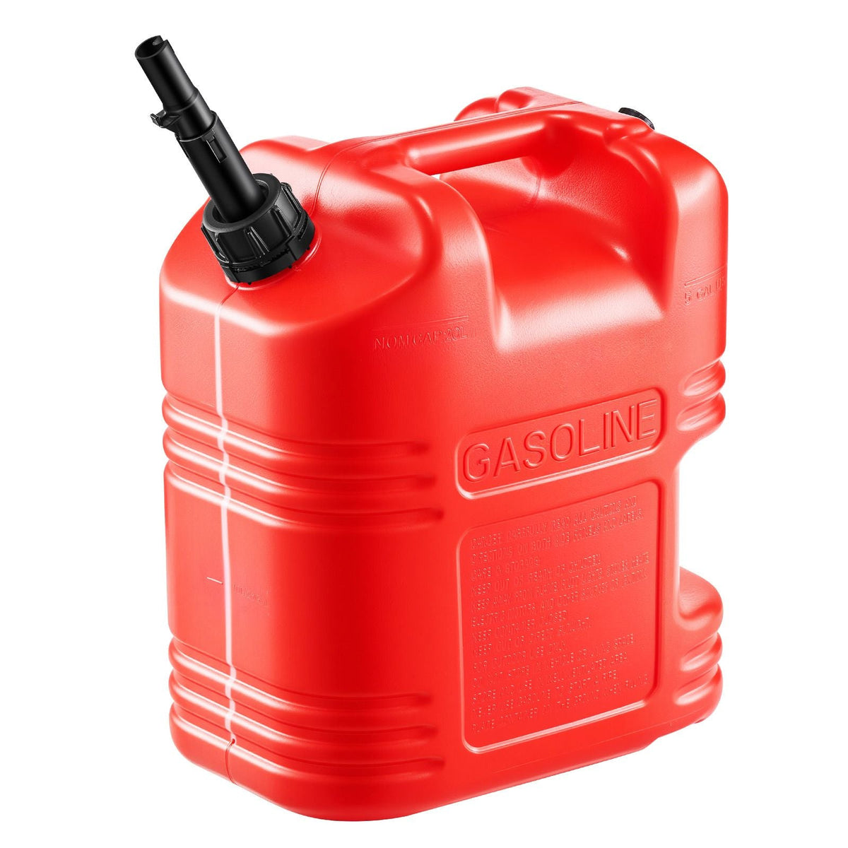 Fuel Container, 5 Gallon, Gas Tank with Spout & Clear Scale, 15 L/min Max Flow Rate, Secure & Leak-proof, Portable Flat Fluid Container for Most Cars Motorcycle ATV UTV, Red, 1 Pack