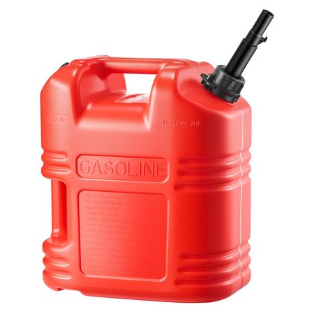 Fuel Container, 5 Gallon, Gas Tank with Spout & Clear Scale, 15 L/min Max Flow Rate, Secure & Leak-proof, Portable Flat Fluid Container for Most Cars Motorcycle ATV UTV, Red, 1 Pack