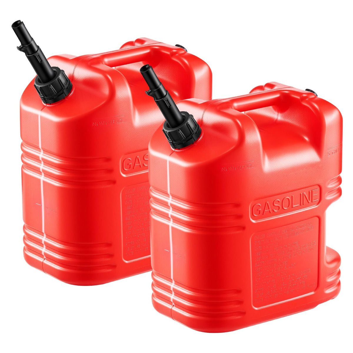 Fuel Container, 5 Gallon, Gas Tank with Spout & Clear Scale, 15 L/min Max Flow Rate, Secure & Leak-proof, Portable Flat Fluid Container for Most Cars Motorcycle ATV UTV, Red, 2 Packs