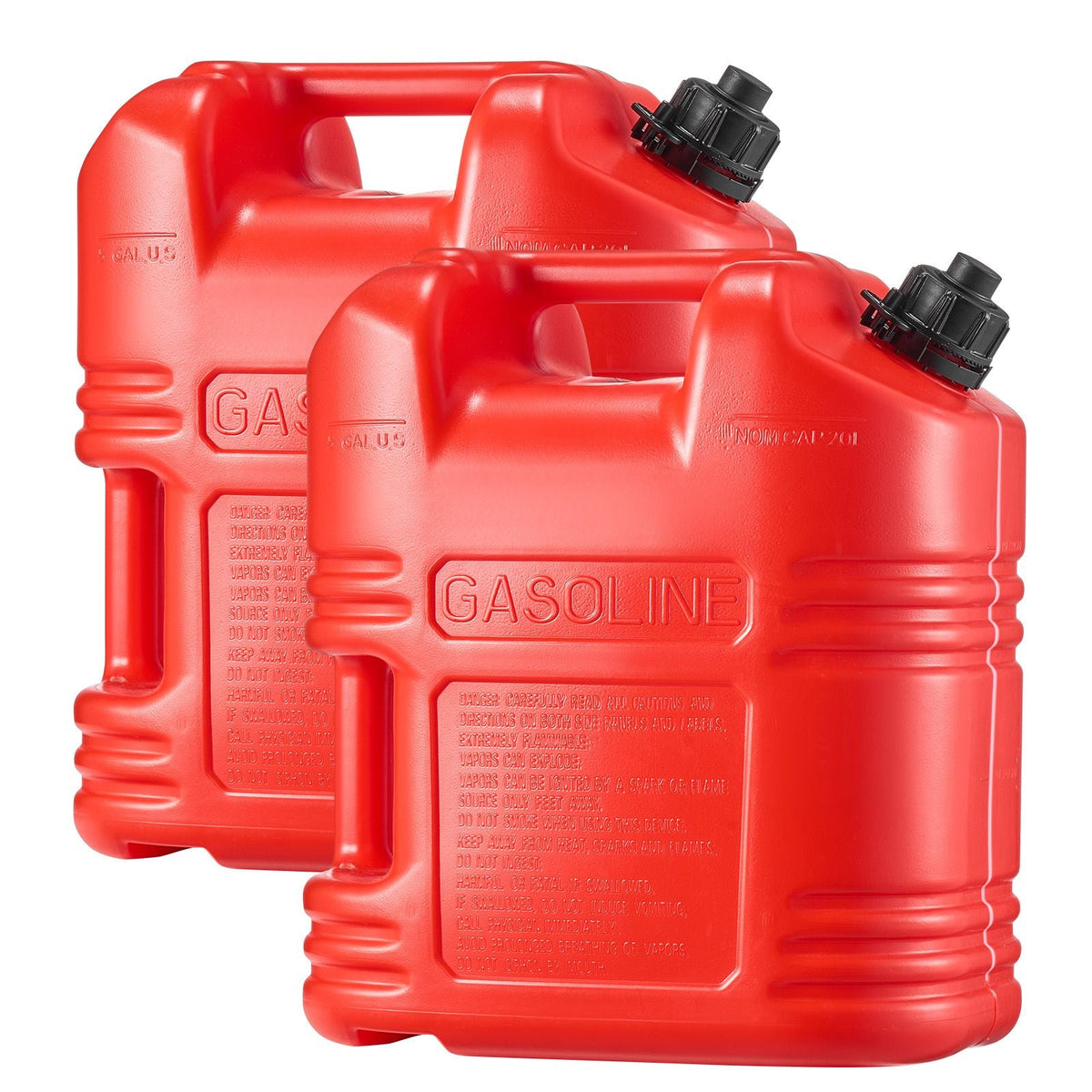 Fuel Container, 5 Gallon, Gas Tank with Spout & Clear Scale, 15 L/min Max Flow Rate, Secure & Leak-proof, Portable Flat Fluid Container for Most Cars Motorcycle ATV UTV, Red, 2 Packs
