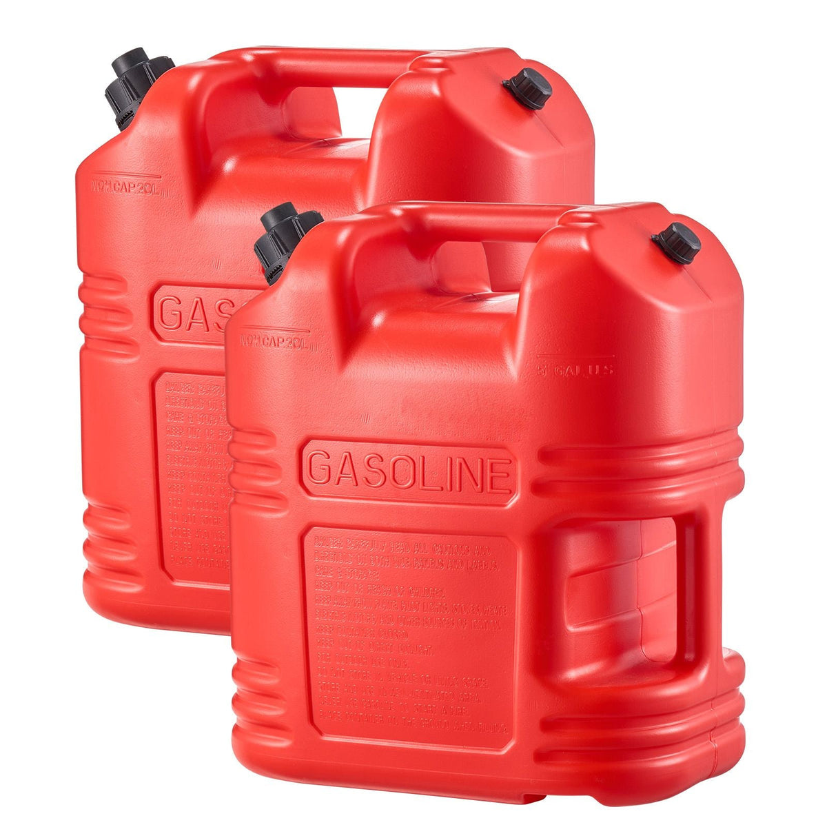 Fuel Container, 5 Gallon, Gas Tank with Spout & Clear Scale, 15 L/min Max Flow Rate, Secure & Leak-proof, Portable Flat Fluid Container for Most Cars Motorcycle ATV UTV, Red, 2 Packs