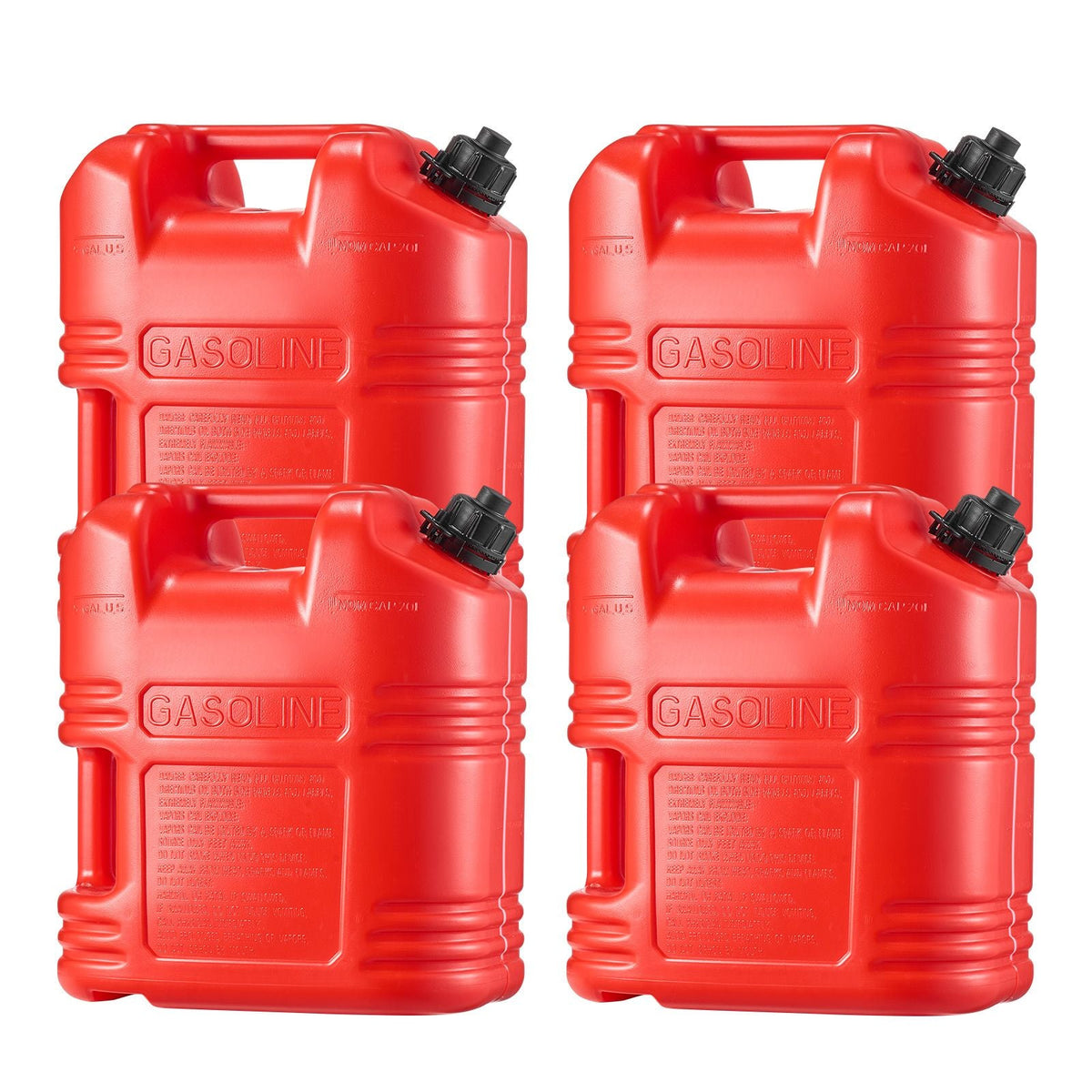 Fuel Container, 5 Gallon, Gas Tank with Spout & Clear Scale, 15 L/min Max Flow Rate, Secure & Leak-proof, Portable Flat Fluid Container for Most Cars Motorcycle ATV UTV, Red, 4 Packs