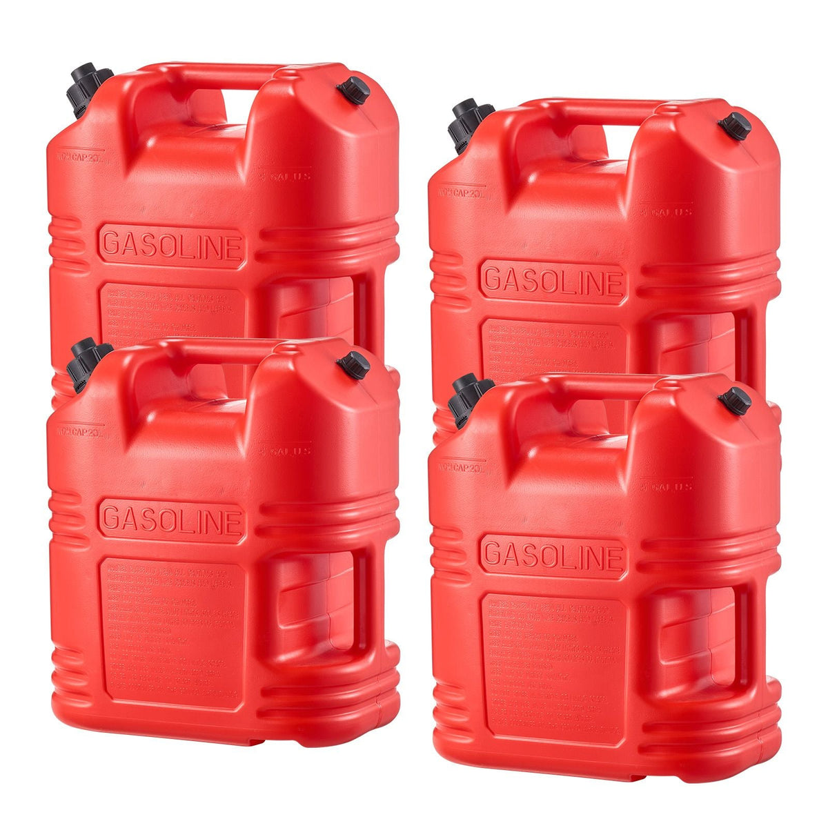 Fuel Container, 5 Gallon, Gas Tank with Spout & Clear Scale, 15 L/min Max Flow Rate, Secure & Leak-proof, Portable Flat Fluid Container for Most Cars Motorcycle ATV UTV, Red, 4 Packs