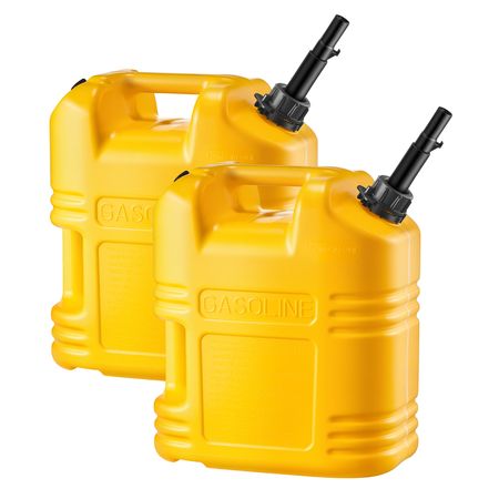 Fuel Container, 5 Gallon, Gas Tank with Spout & Clear Scale, 15 L/min Max Flow Rate, Secure & Leak-proof, Portable Flat Fluid Container for Most Cars Motorcycle SUV ATV UTV, Yellow, 2 Packs