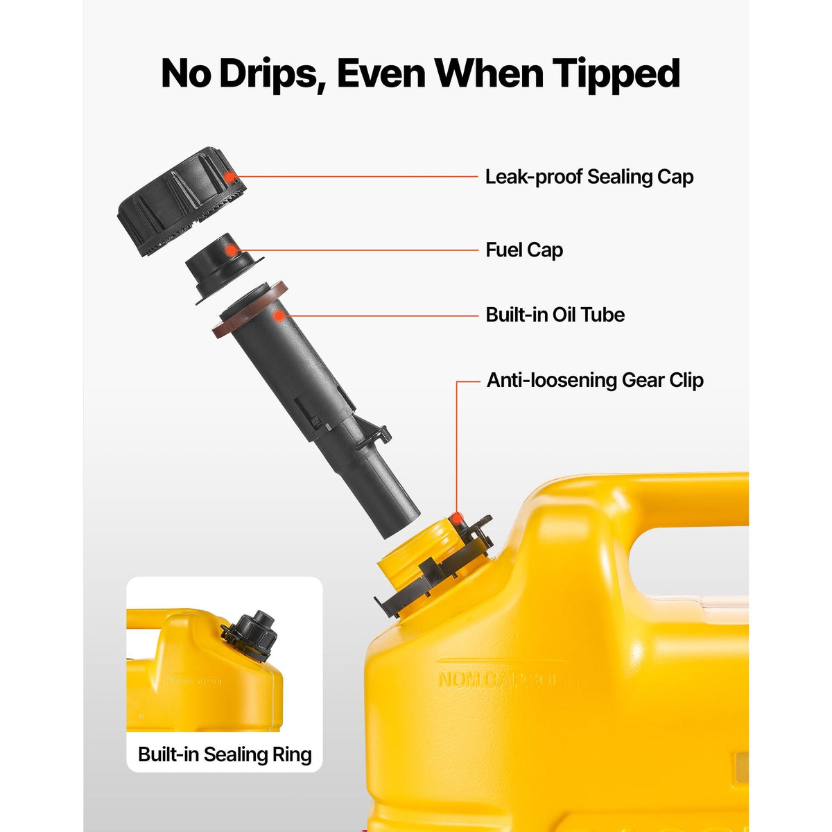 Fuel Container, 5 Gallon, Gas Tank with Spout & Clear Scale, 15 L/min Max Flow Rate, Secure & Leak-proof, Portable Flat Fluid Container for Most Cars Motorcycle SUV ATV UTV, Yellow, 2 Packs
