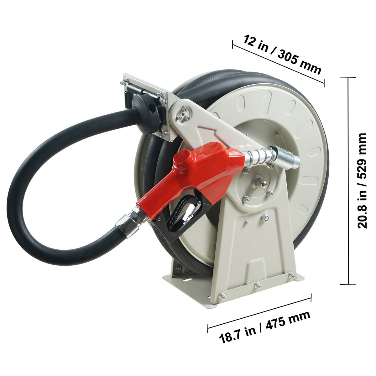 Fuel Hose Reel, 1" x 33', Extra Long Retractable Diesel Hose Reel, Heavy-Duty Carbon Steel Construction with Automatic Fuel Nozzle, NBR Rubber Hose for Aircraft Ship Vehicle Tank Truck, 300 PSI