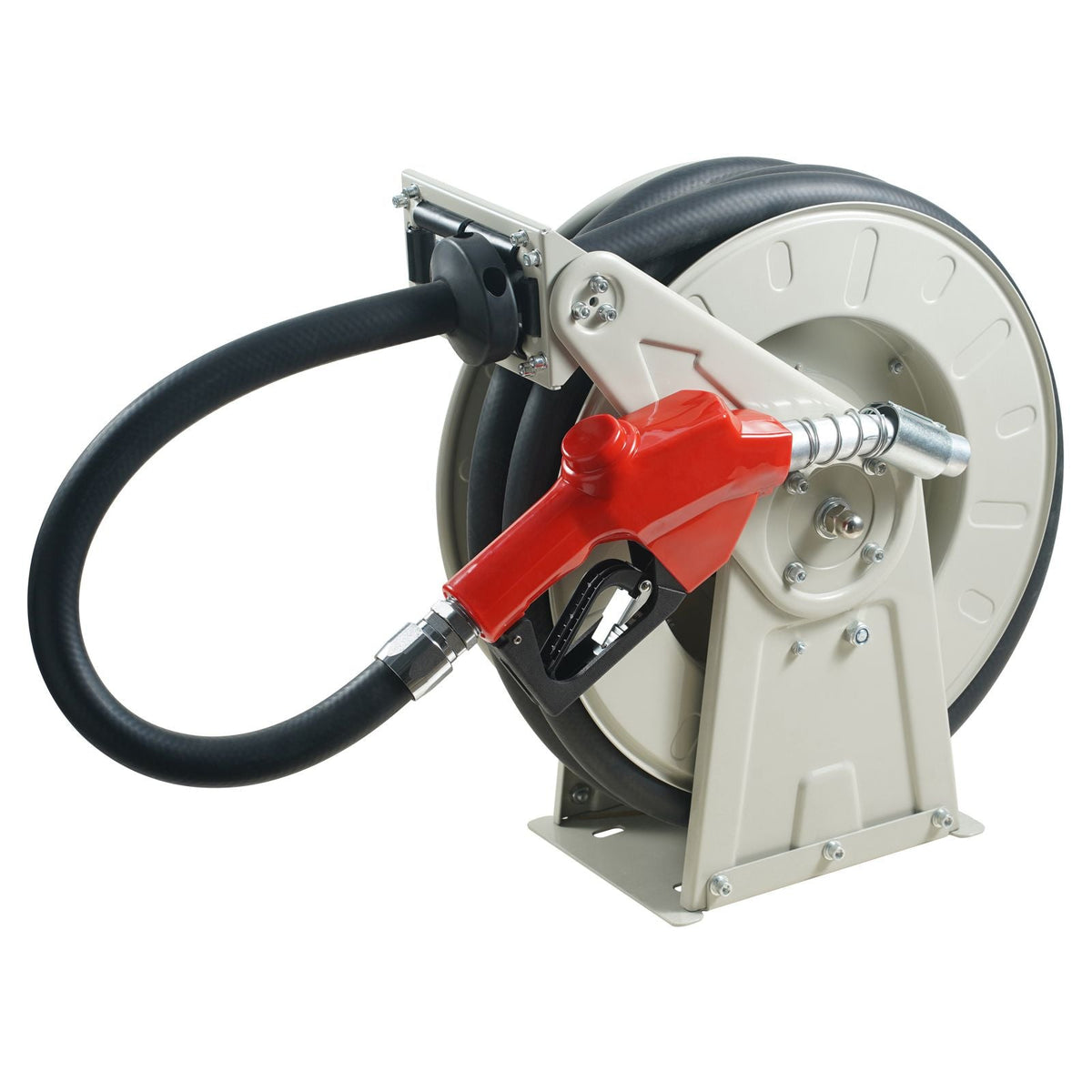 Fuel Hose Reel, 1" x 33', Extra Long Retractable Diesel Hose Reel, Heavy-Duty Carbon Steel Construction with Automatic Fuel Nozzle, NBR Rubber Hose for Aircraft Ship Vehicle Tank Truck, 300 PSI