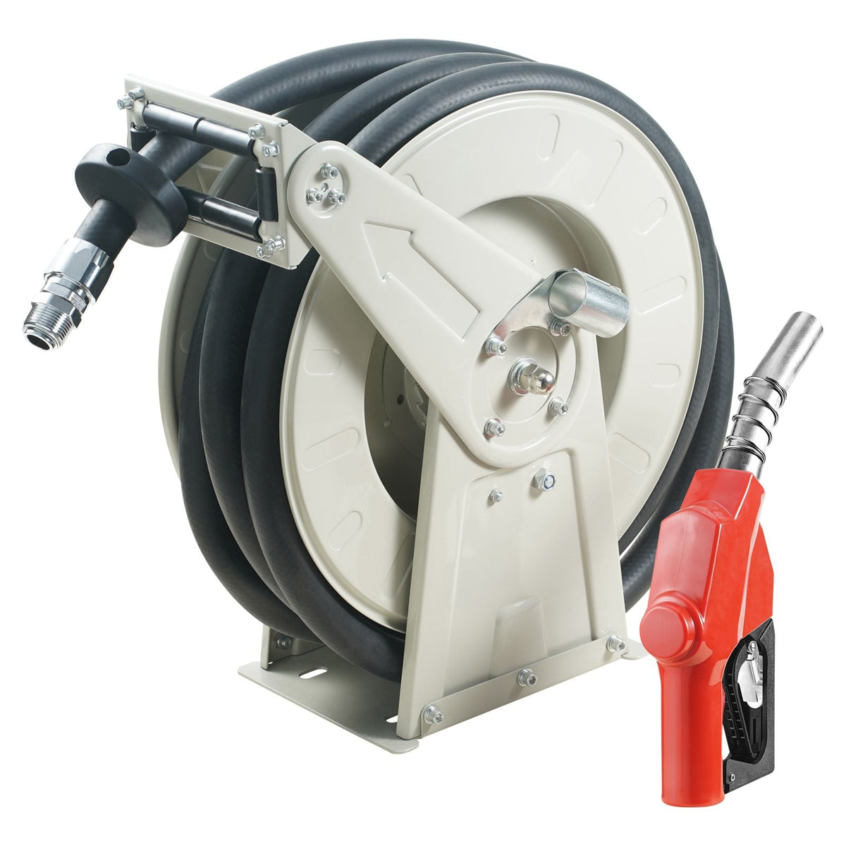 Fuel Hose Reel, 1" x 33', Extra Long Retractable Diesel Hose Reel, Heavy-Duty Carbon Steel Construction with Automatic Fuel Nozzle, NBR Rubber Hose for Aircraft Ship Vehicle Tank Truck, 300 PSI