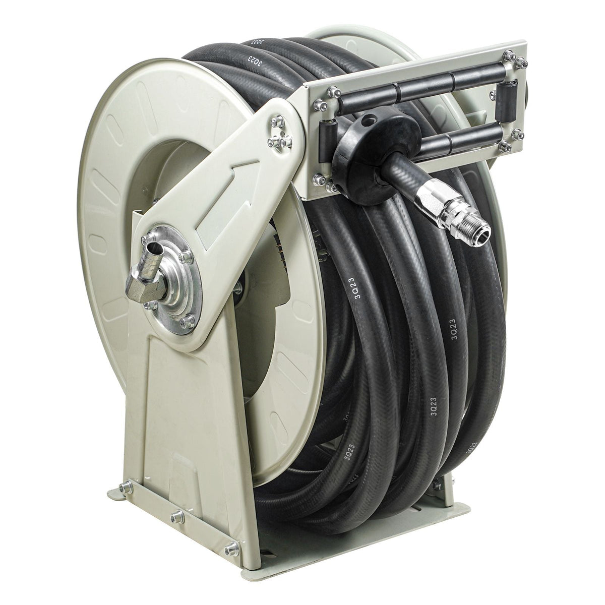 Fuel Hose Reel, 1" x 50', Extra Long Retractable Diesel Hose Reel, Heavy-Duty Carbon Steel Construction with Automatic Fuel Nozzle, NBR Rubber Hose for Aircraft Ship Vehicle Tank Truck, 300 PSI