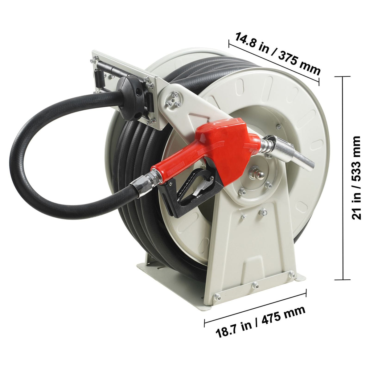 Fuel Hose Reel, 1" x 50', Extra Long Retractable Diesel Hose Reel, Heavy-Duty Carbon Steel Construction with Automatic Fuel Nozzle, NBR Rubber Hose for Aircraft Ship Vehicle Tank Truck, 300 PSI