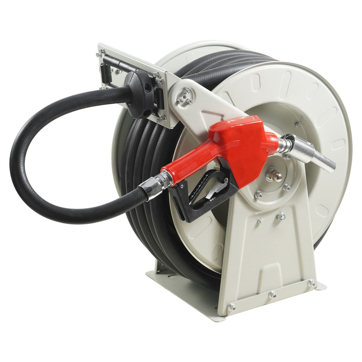 Fuel Hose Reel, 1" x 50', Extra Long Retractable Diesel Hose Reel, Heavy-Duty Carbon Steel Construction with Automatic Fuel Nozzle, NBR Rubber Hose for Aircraft Ship Vehicle Tank Truck, 300 PSI