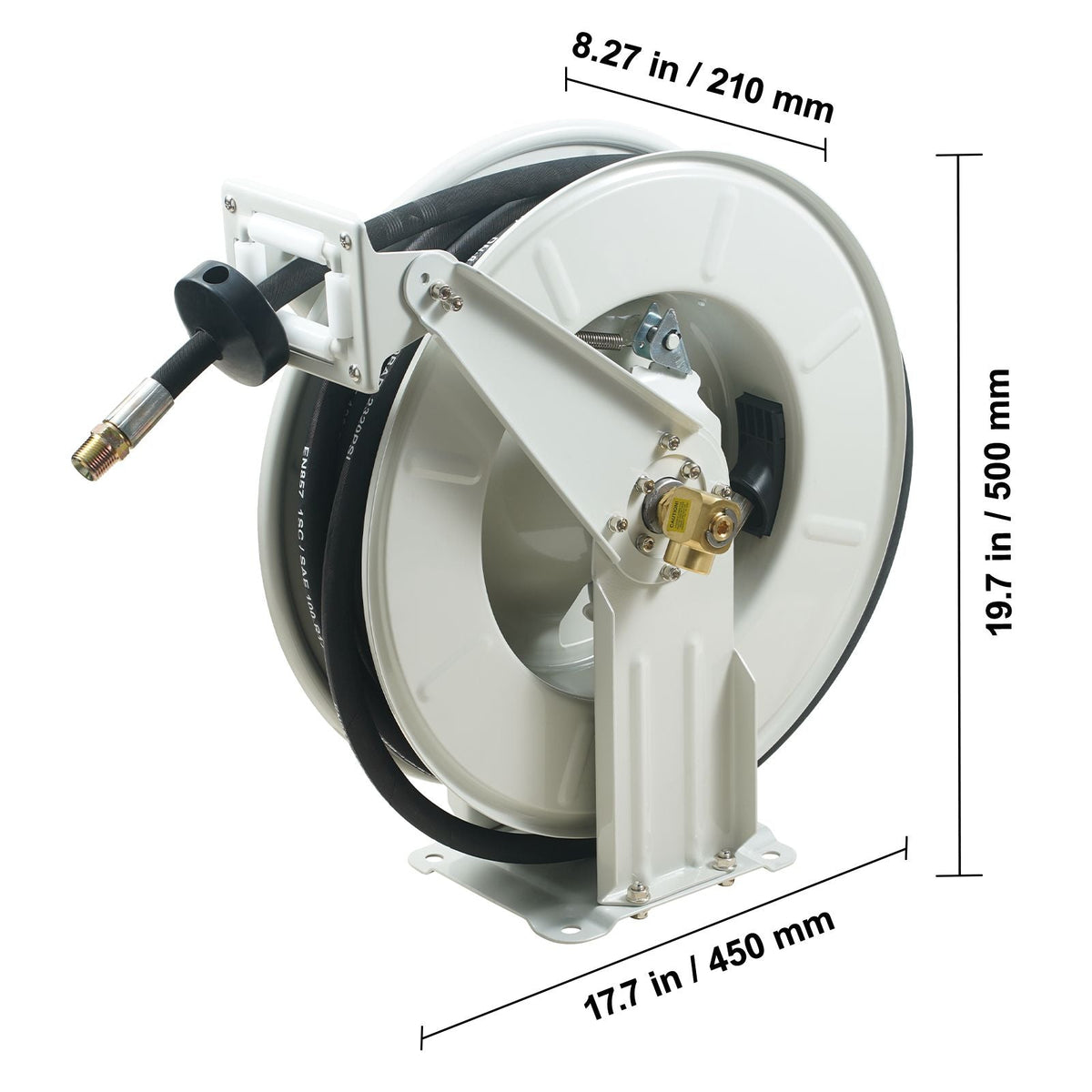 Fuel Hose Reel, 1/2" x 50', Extra Long Retractable Machine Oil Hose Reel, Spring Driven Auto Swivel Rewind, Heavy-Duty Carbon Steel Construction with Hose for Auto Repair, Industries, 2300 PSI