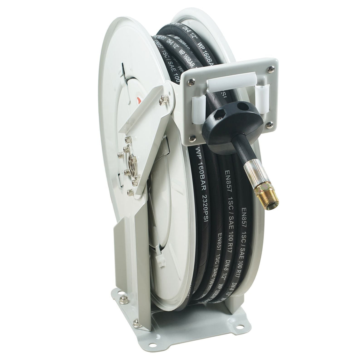 Fuel Hose Reel, 1/2" x 50', Extra Long Retractable Machine Oil Hose Reel, Spring Driven Auto Swivel Rewind, Heavy-Duty Carbon Steel Construction with Hose for Auto Repair, Industries, 2300 PSI