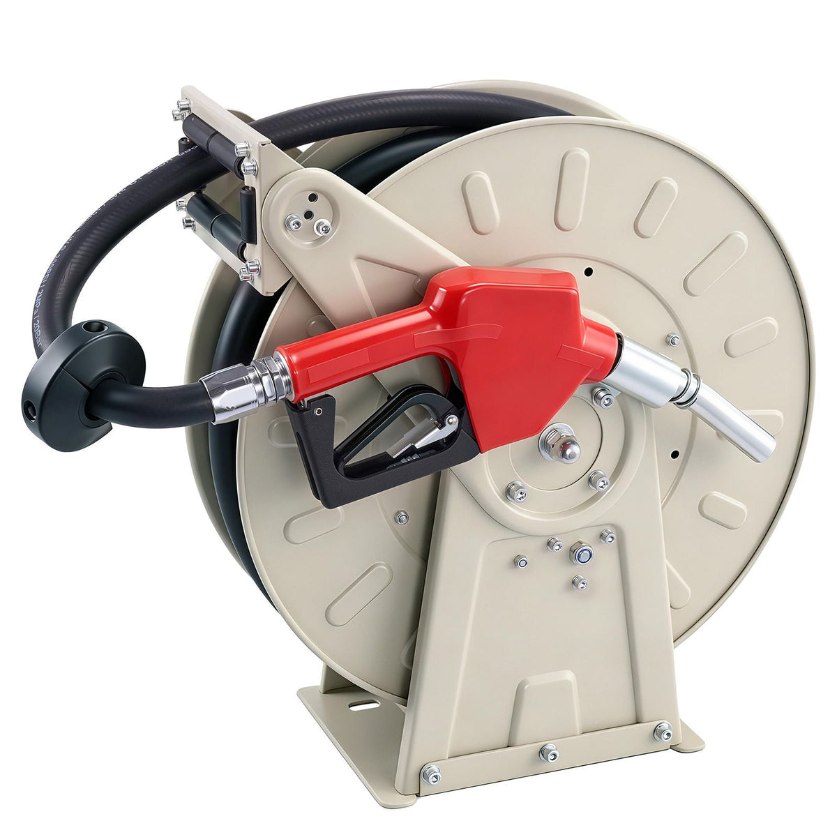 Fuel Hose Reel, 3/4 inch x 33 ft Retractable, Spring Driven Auto Swivel Rewind, 300 PSI, Heavy-Duty Carbon Steel Construction with Industrial Grade Rubber Hose, for Diesel Fuel, Kerosene