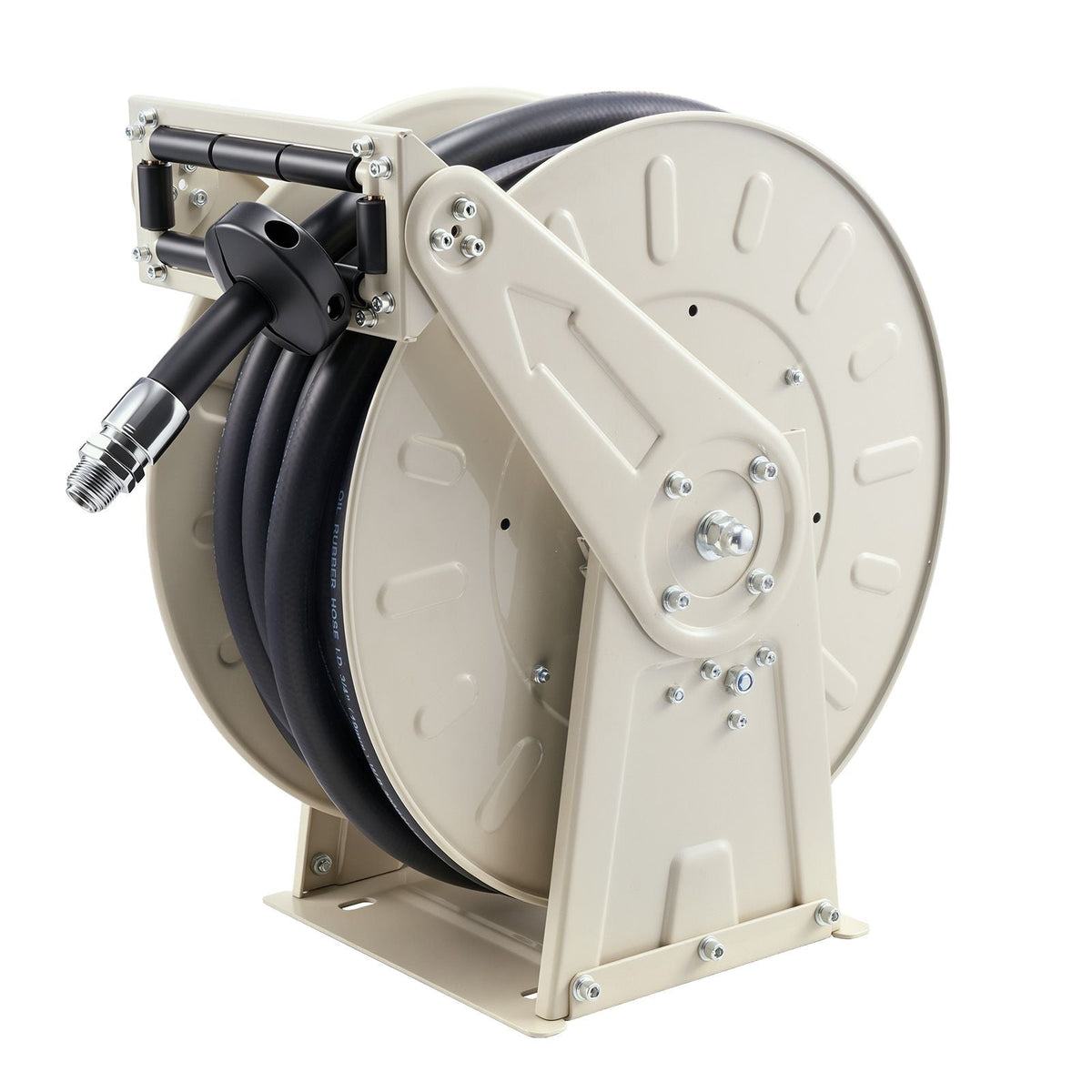 Fuel Hose Reel, 3/4 inch x 66 ft Retractable, Spring Driven Auto Swivel Rewind, 300 PSI, Heavy-Duty Carbon Steel Construction with Industrial Grade Rubber Hose, for Diesel Fuel, Kerosene